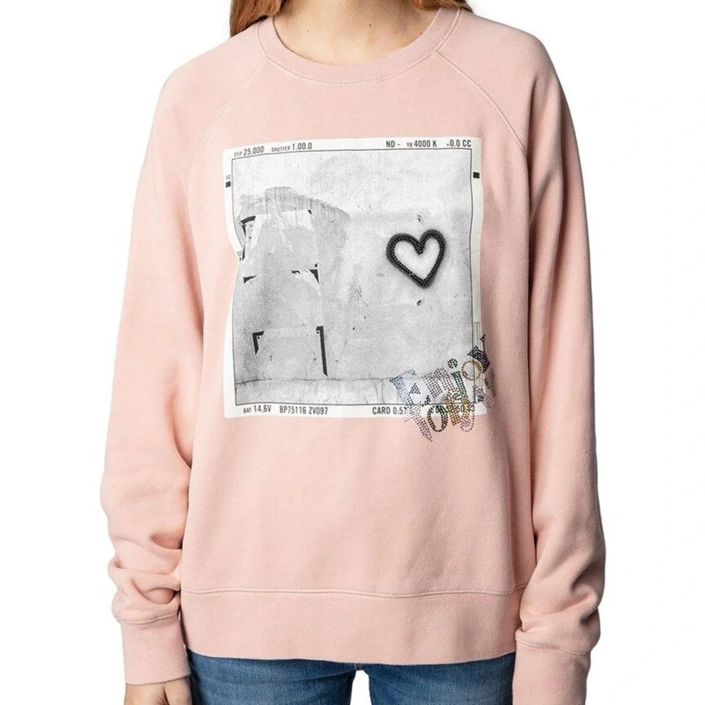 ZADIG & VOLTAIRE Upper Photoprint Graphic Heart Blush Pink Sweatshirt Size XS